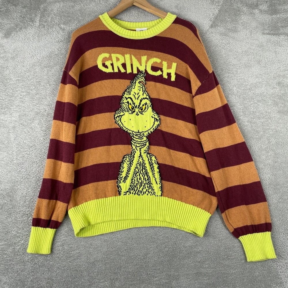 The Grinch Sweater Mens Medium Multicolor Striped Dr Seuss Holiday Christmas